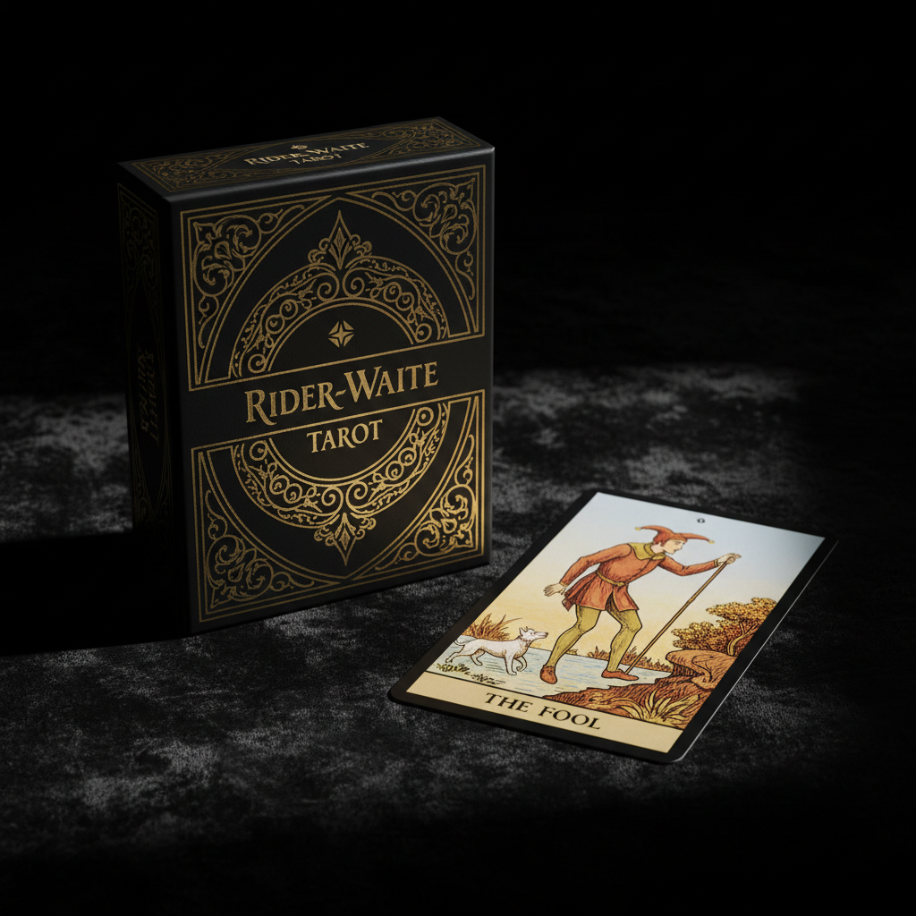 Mazzo Tarocchi Rider-Waite Edizione Standard con carta Il Matto su velluto scuro
